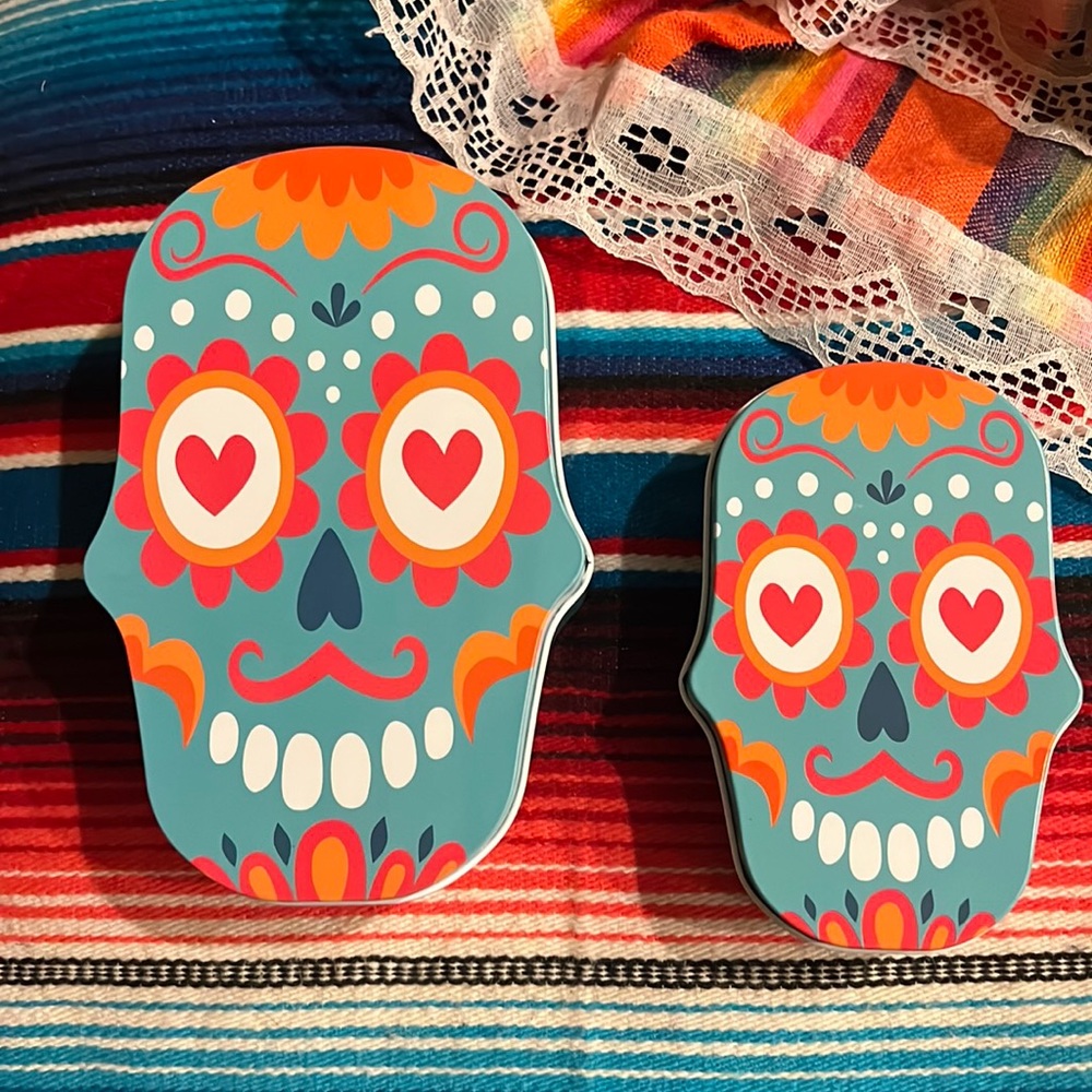 Sugar skulls, Nesting Tins, Set of 2. Day of The Dead